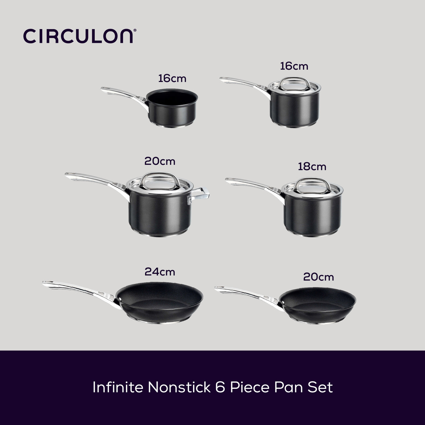 Infinite Non-Stick Induction Skillet, Milk Pan, Saucepan & Lid Set -  6 Pieces