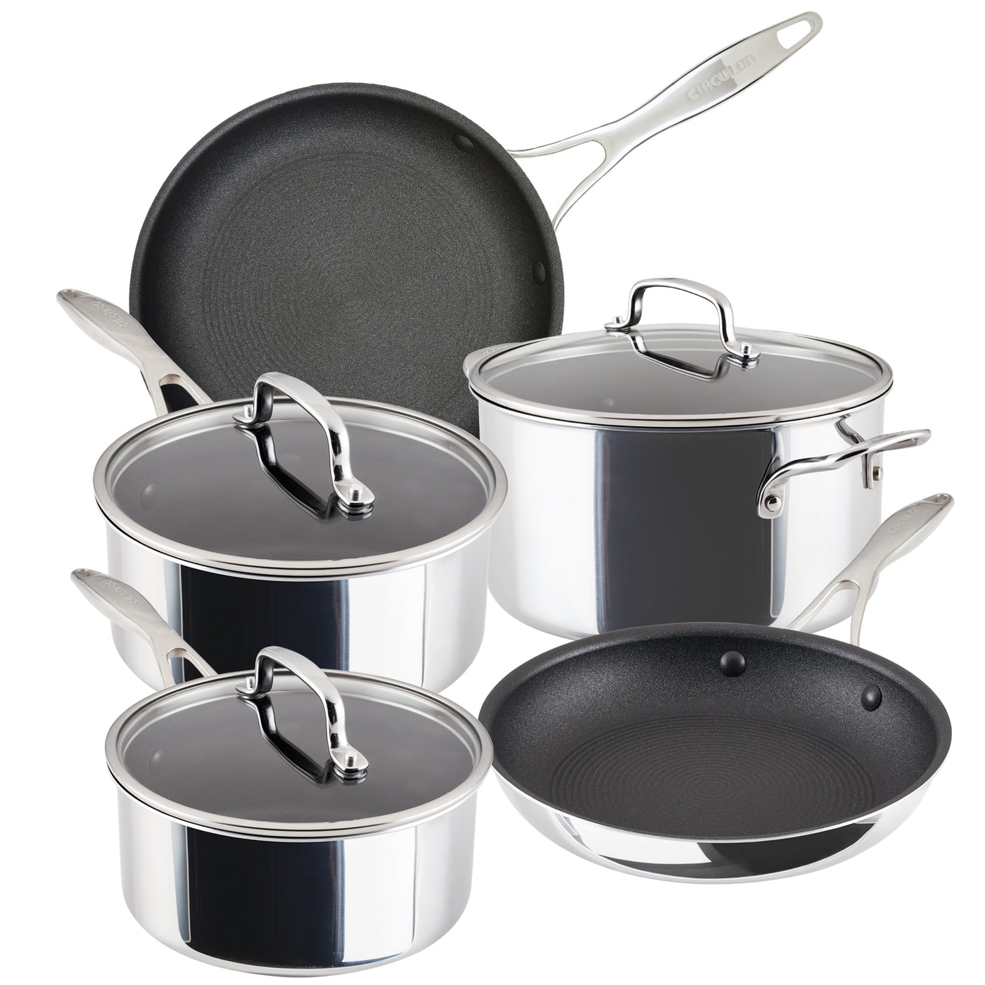 ScratchDefense Multi-Layer Stainless Steel Extreme Non-Stick Frying Pan, Saucepan & Stockpot Pan Set - 5 Pieces