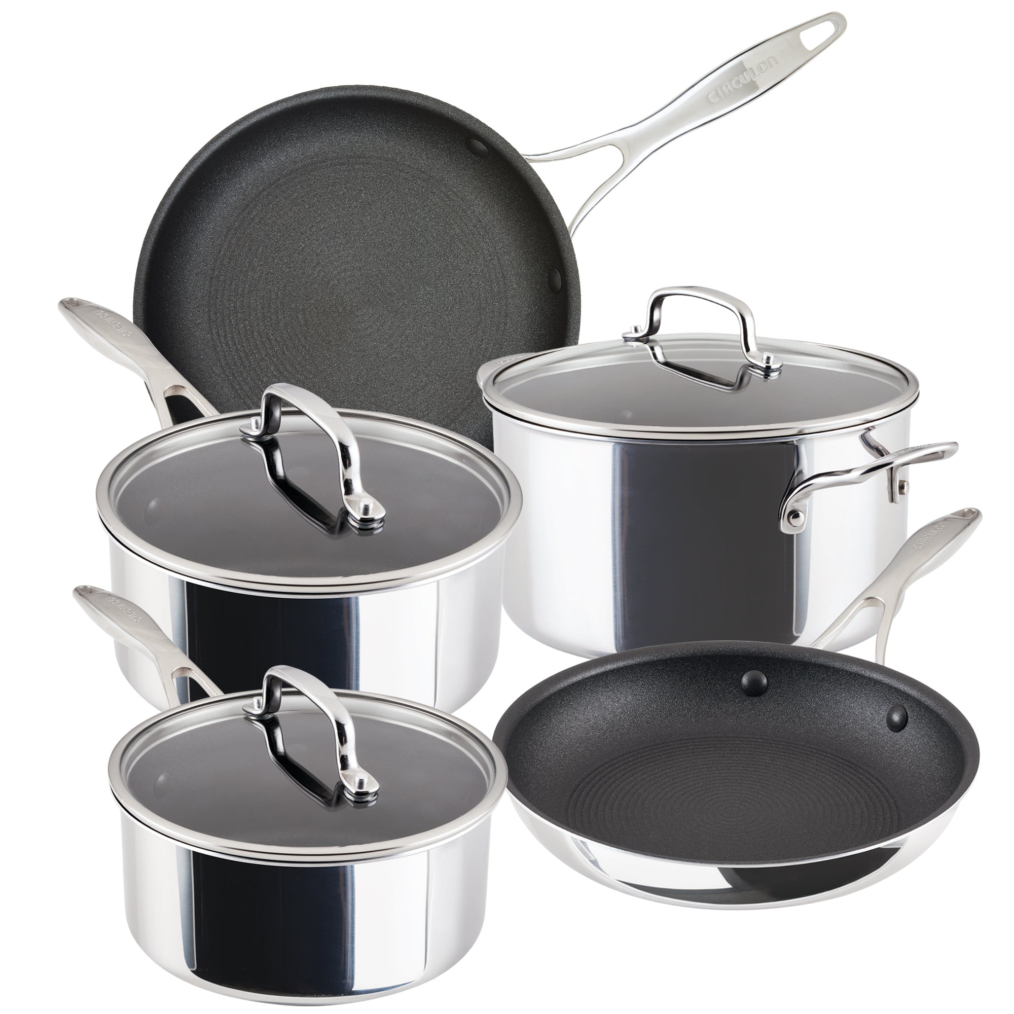 ScratchDefense Multi-Layer Stainless Steel Extreme Non-Stick Frying Pan, Saucepan & Stockpot Pan Set - 5 Pieces