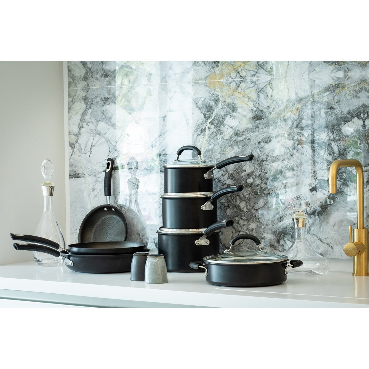 Total Non-Stick Induction Frying Pan, Wok, Saucepan & Steamer Complete Pan Set - 7 Pieces