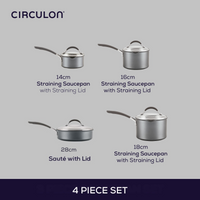 ScratchDefense Extreme Non-Stick Sauté Pan & Straining Saucepans & Lids - 4 Pieces