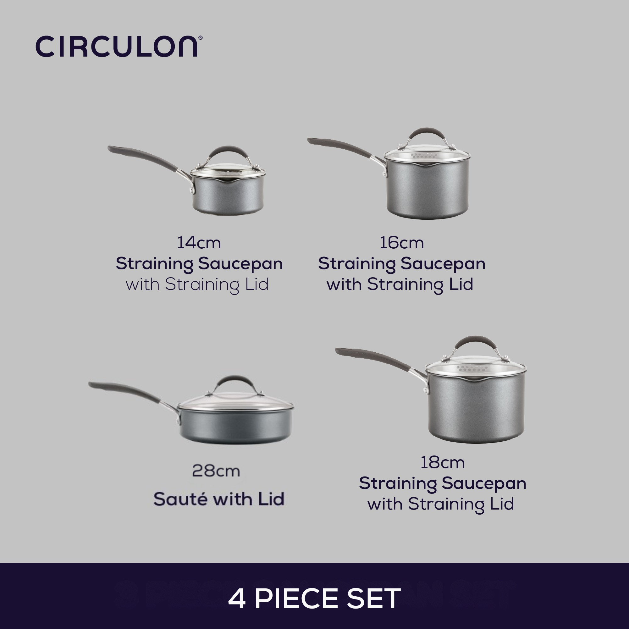 ScratchDefense Extreme Non-Stick Sauté Pan & Straining Saucepans & Lids - 4 Pieces